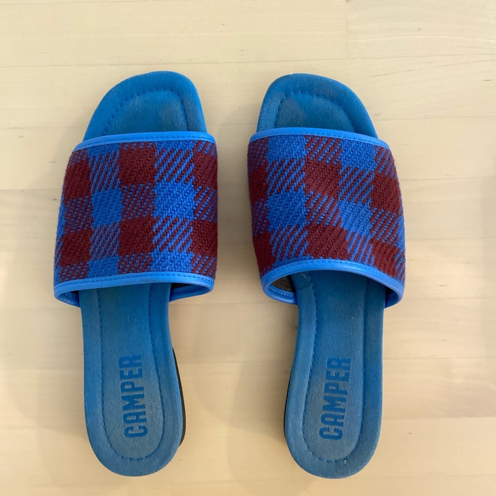 Camper Blue and Red Plaid Slides